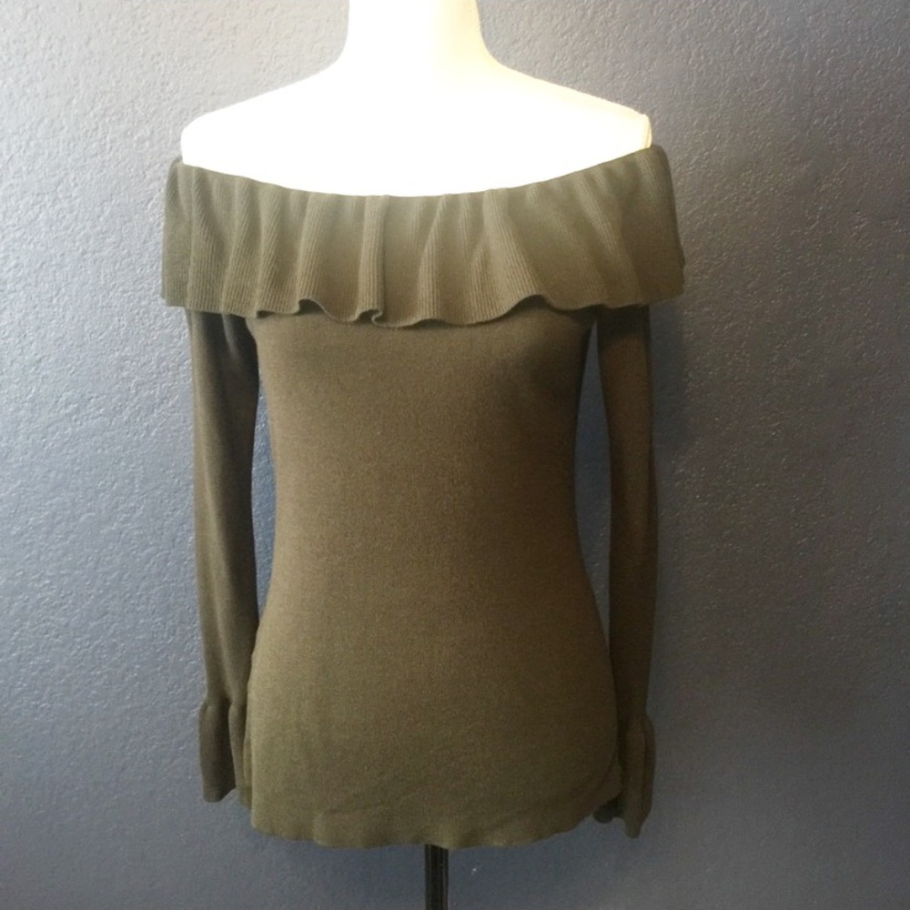 ANN TAYLOR Off Shoulder Ruffles Detail Sweater Top